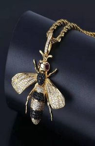iced out bee pendant necklaces for men women luxury designer bling diamond animal pendants gold silver copper zircon chain necklac6117226