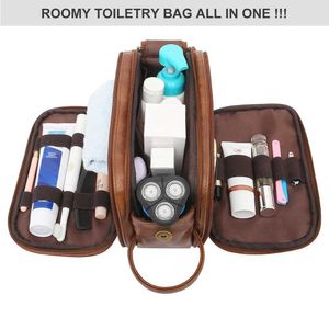 Kosmetischer Organizer Toilettenbeutel für Männer Große Reise-Rasierdopp-Kit wasserresistente Bad Toilettenartikel Organizer PU Leder Kosmetikbeutel Y240503