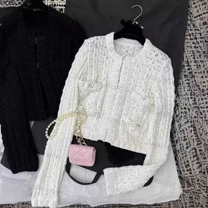 Luxury designer women's jacket Spring and Summer New Elegant Celebrity Little Fragrant Wind Sweet Girl Hollow Short Round Neck Top Knit