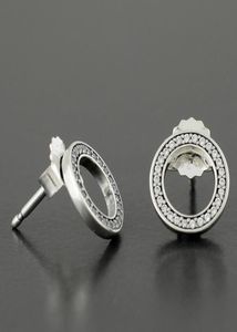 Partihandel- 925 Sterling Silver Circle Stud Earring med originalbox Set för CZ Diamond Women Fashion Earrings1875666
