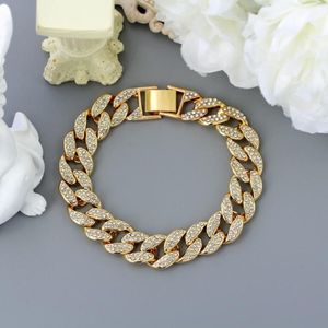 Punk Ies out Crystal Cuban Link Chain Bracelet for Women Men Gold Silver Color Bling Rhinestone Anklets Bracciale Gioielli Link 285A