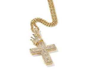 Hip hop Crown Cross pendant necklaces for men women luxury designer mens bling diamond gold chain necklace jewelry love gift1914159