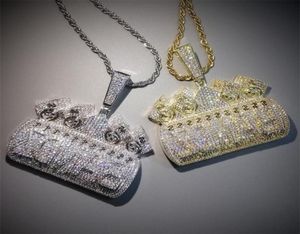 Iced ut bokstäver i kontanter vi litar på hänge halsband för män kvinnor mikro pave zirkonhalsband hip hop smycken 20101332394697260104