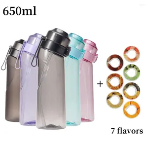Water Bottles 650m Sports Bottle With 7 Fruit Flavor Pods Portable Transparent Straw Leak Proof Suitable For Outdoor Fitness