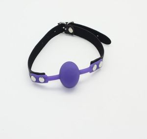 WholeD41mm purple silicone ball gagbondage restraint rubber mouth plug with PU beltadule sex bondage ball gag9700540