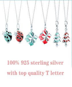 Kutu Ladybug Noel Ağacı Kolyeler Forlady ile Logo Yakası Ag925 Gümüş Collier Zincir Tasarımcısı TF Lady Femme T Mektup Aşk 6093481