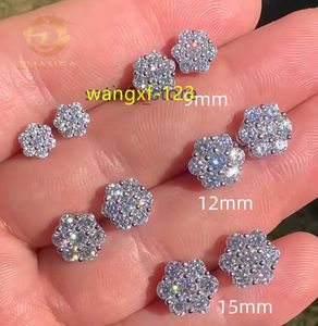 Pass Diamond Tester 클래식 플라워 클러스터 Moissanite Stud Earrings 925 스털링 실버 Moissanite 힙합 귀걸이