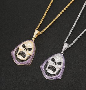 Hip Hop Hood Skull Purple Stone Pingente Pingente Chain Chain Chain Gold Silver Cubic Zirconia Rock Jewelry1377697