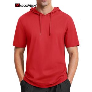 Magcomsen Gym Tshirts Mens Bawełniane bluzy z krótkim rękawem Lekkie sznurowanie bluz z kapturem Topss Outdoor Sport