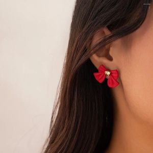 Stud Earrings Fashion Exquisite Red Bow For Women Chinese Style Temperament Spray Paint Ear Accessories 2024 Jewelry