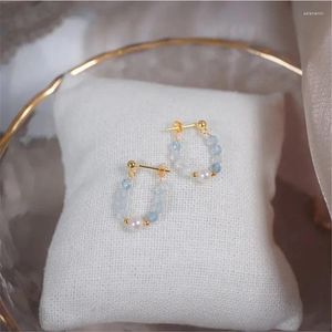 Bolzenohrringe Ins Nischendesign natürliche facettierte Aquamarine Perle U-förmige süße Frauen Ohrstifte Romantische exquisite Partyschmuck