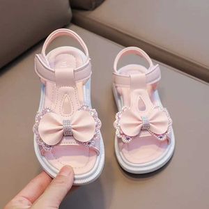 Sandals Kid Shoe Girl Soft Soles Casual Fashionable Princess Shoes New Water Diamond Beach Bow Shaped Sandlias H240504 BP7F