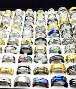 Whole Bulk Lot 50PCs Men039s Women039s Mix Styles Stainless Steel Ring Party Engagement Jewelry Bands Rings2507081