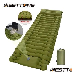 Outdoor Pads Thicken Cam Mattress Tralight Inflatable Slee Pad With Builtin Pillow Pump Air Mat For Hiking Backpacking Drop Delivery S Dhgq1