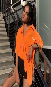 Heyoungirl Neon Orange Casual Loge Long Frush Платье Harajuku Корейская футболка с полу рукава женская печатная футболка, дамы Cy23554924