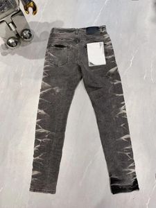 Calça feminina moda moda roxa roca calça jeans 1: 1 Rua de rua angustiada reparo de qualidade tingido de qualidade de baixa subida jeans skinny