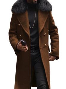 Casual Wool Pure Color SelfCultivation Type DoubleBreasted Brown Side Seam Slot Pocket Youth Wool Men039s Coat1335898