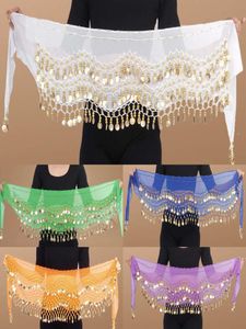 Chiffon Chain Hip Scarf New Threetier Gold Belly Coin midje täcker Indian Dance Nybörjare8671261