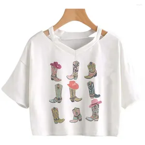 Kvinnors T -skjortor Cowgirl Cyber ​​Y2K Hippie Graphic Crop Top Female Kawai Fairycore 90 -talets gotiska kläder beskurna