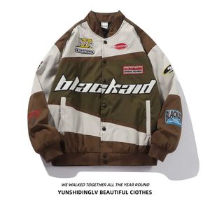 Мужская куртка гонщика лоскут винтаж верхняя одежда хип -хоп y2k модный модный мотоцикл пальто пилотная куртка на молнии