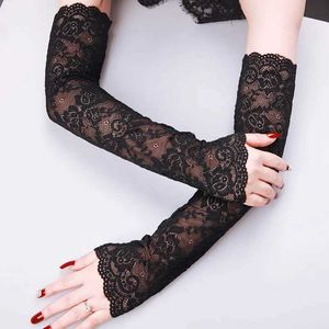 Sleevelet Arm Sleeves Womens Long Lace Rose Half Finger Driving Sun Protection Sleeve Fingerless Ice Silk Travel Gloves I70 Q240430