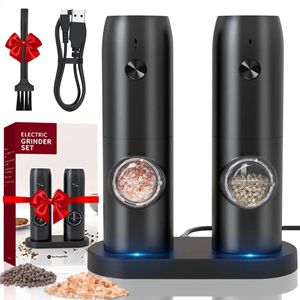 Automatic Pepper Grinder Salt And USB Rechargeable Adjustable Coarseness Spice Mill With LED Light Kitchen Tool 240429
