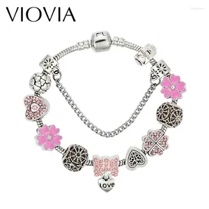 Charm Bracelets VIOVIA European Flowers Bead Bracelet & Bangles Plating Pink Great Birthday Gifts For Teenagers B16140