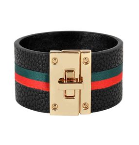 Kirykle kvinnor manschett läder armband röd gröna band armband enkelt stål lås design bred charm punk kvinnliga smycken4052391