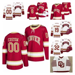 Custom Frozen Four Hockey Jerseys Denver Pioneers DU Bobby Brink Carter Savoie Cole Guttman Brett Stapley Carter Mazur Mike Benning Massimo Rizzo Cameron Wright