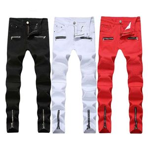 New Men jeans Casual Biker Jeans Denim Pants Split Joint Side Zipper Flexure Fashionable Straight 212e