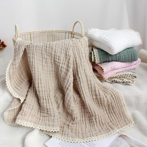 Filtar 1pc född baby badhandduk 6 lager gaze muslin swaddle bomull ta emot swaddling wrap spets sängkläder barnvagn