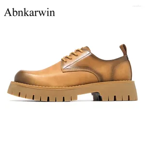 Casual Shoes British Style Platform Leather Work Men tjocka sulor Spring Autumn