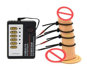 Male Electro Shock 4pcs Shock Electric Penis Rings Aprimoramento Electro Penis Extensões Massager Bondage BDSM Toy sexual Elect2459510