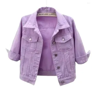 Kvinnorjackor 2024 Summer Women Denim Jacket Candy Color Casual Short Coat Famale Jeans Ytterkläder Casaco Jaqueta Feminina