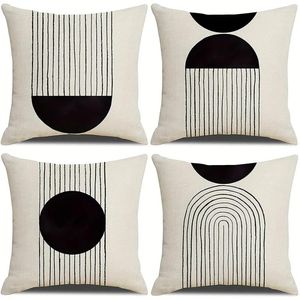 Travesseiro 1pc boho -chic sun arch design de design - linho macio preto branco zíper para decoração de casa elegante