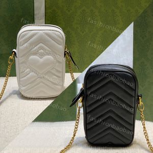 10a Topp Nya Marmont Mini -kedjor Cross Body Bag läder Hjärtat präglad metallbokstav mobiltelefon Pocket Handväska designer handväska plånbok 598597