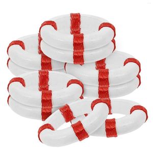 Garden Decorations 10PCS Mini Mediterranean Style Swimming Ring Life Buoy Resin Figurine Craft Miniature Ocean Decor (Red)