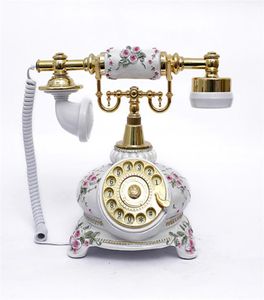 Telefone antigo de cerâmica com estilo vintage e telefone de mesa de rosa branca para sala de estar decoração1568925