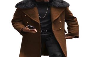 Casual Wool Pure Color SelfCultivation Type DoubleBreasted Brown Side Seam Slot Pocket Youth Wool Men039s Coat3392402