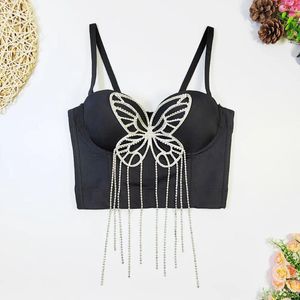 Frauen Tanks 2024 Design 3D Schmetterling Perlen Diamanten Tassel Korsett Weste Frauen Party Nacht Club Sexy Bustier Push-up Bra Crop Top 44936