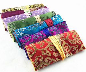 Customize Folding Jade Travel Jewelry Roll Up Bag Chinese Silk Brocade Pouch Ladies Makeup Storage Pouches Drawstring Large Cosmet2997202