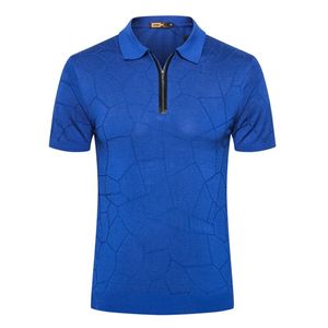 Men Polos Summer Silk Alligator Zipper Zilli Kort ärm T-shirt svart himmelblå