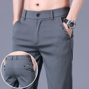 Homens clássicos de estilo de moda de moda slim fit algodão straight cor de cor sólida calça calças de verão ventilate calças casuais 240417