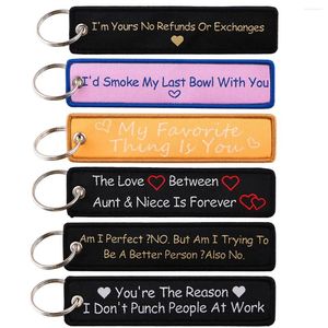 Keychains 1pcs Cool Quote Key Tag Funny Embroidery Chain Ring For Motorcycles Cars Bag Backpack Chaveiro Fobs Kids Gifts