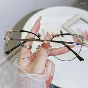 Okulary przeciwsłoneczne ramy oko Cat z diamentowymi szklankami ramy krótkowzroczność optyczna modna i elegancka antynoniebieska światła płaska