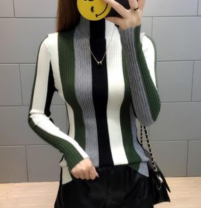 Neploe Rainbow Stripe Sweter kontrastowy Knitover Pullover Long Rleeve Turtleeck Knitwear Fashion Slim Women Jumper 34381 Y2001162073172