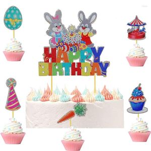 Party Decoration Happy Easter Glitter Cake Topper Egg Dekorationer Dekorationer Vintage 1989