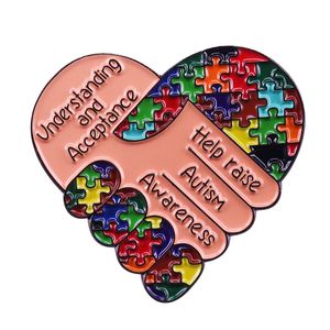 Autistic Quotes Enamel Pins Care Autism understanding Brooch Rainbow Puzzle Pieces Lapel Badge Jewelry for Psychological Institutions