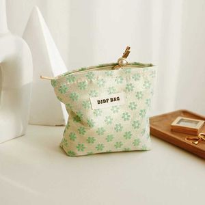 Kosmetisk arrangör kosmetisk väska kvinnor liten grön blommig bärbar mynt handväska kosmetik läppstift kudde hörlurar förvaring väska pendlare koppling y240503