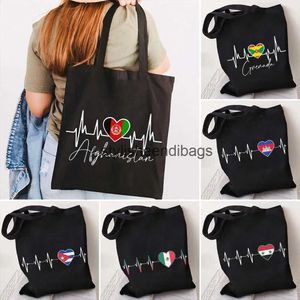 Fashion Canvas Bags Palestine Mali Greece Cuba Bulgaria Romania Venezuela Afghanistan Heartbeat Flag Handbag Cotton H240504